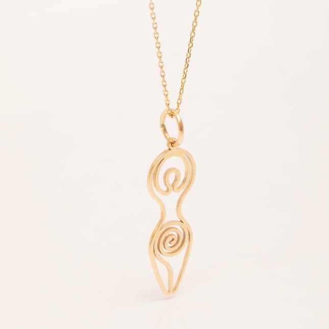 Spiral Goddess Pendant Solid Gold Necklace