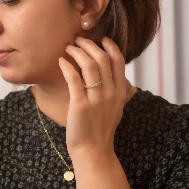 Pear CZ Full Eternity Solid Gold Ring
