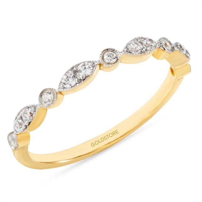 Alternating Marquise and Round Half Eternity Stackable Solid Gold Ring