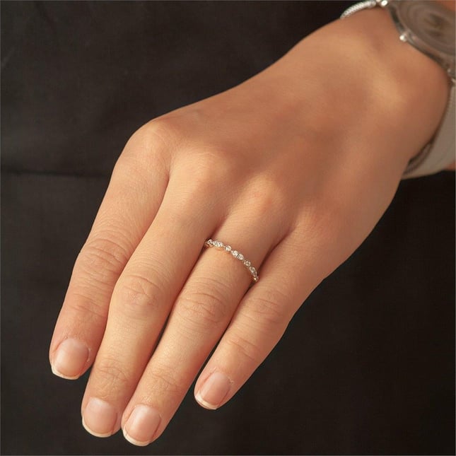 Alternating Marquise and Round Half Eternity Stackable Solid Gold Ring