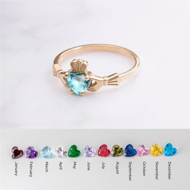 Claddagh Ring Minimalist Petite Promise Birthstone Solid Gold Ring