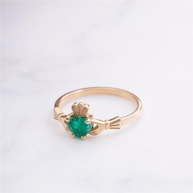 Claddagh Ring Minimalist Petite Promise Birthstone Solid Gold Ring