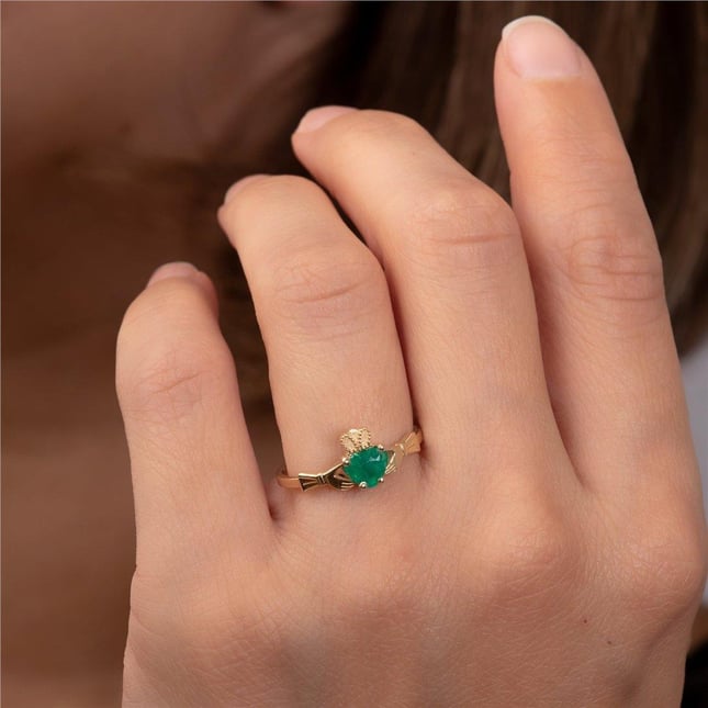 Claddagh Ring Minimalist Petite Promise Birthstone Solid Gold Ring