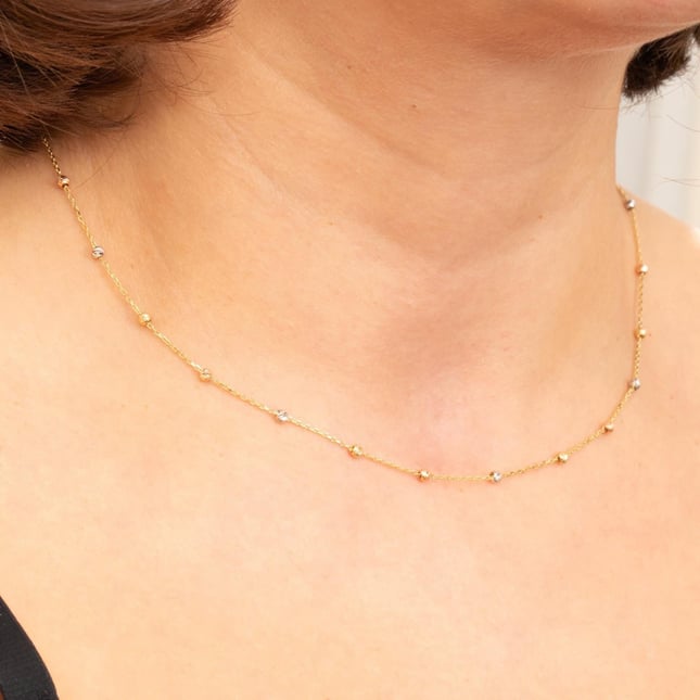 Solid Gold Dorika Ball Station Necklace