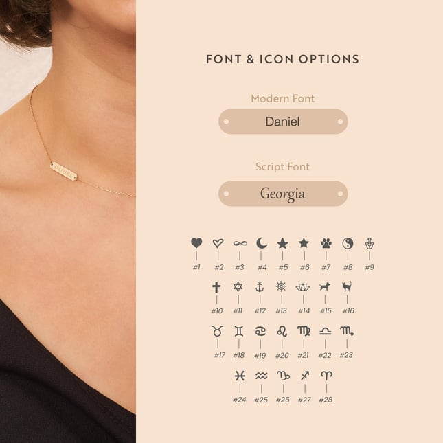 Horizontal Name Bar Custom Engraved Solid Gold Necklace