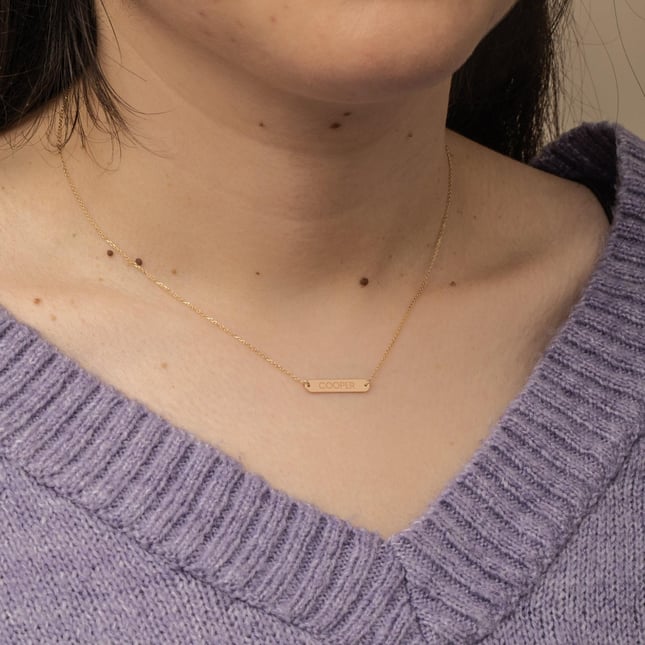 Horizontal Name Bar Custom Engraved Solid Gold Necklace