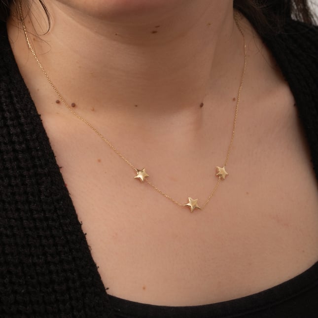 Heart Star Initial Solid Gold Necklace