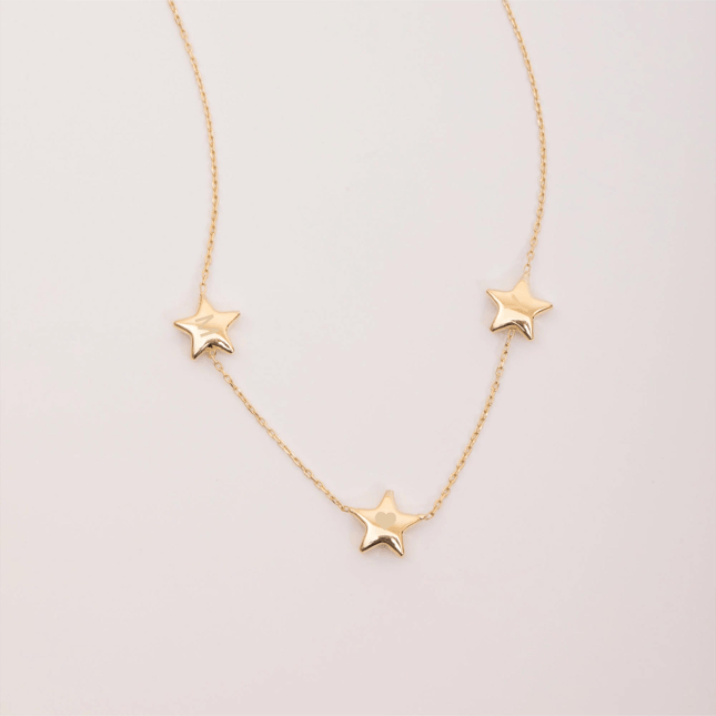 Heart Star Initial Solid Gold Necklace