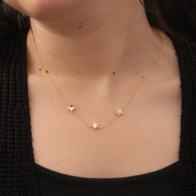 Heart Star Initial Solid Gold Necklace