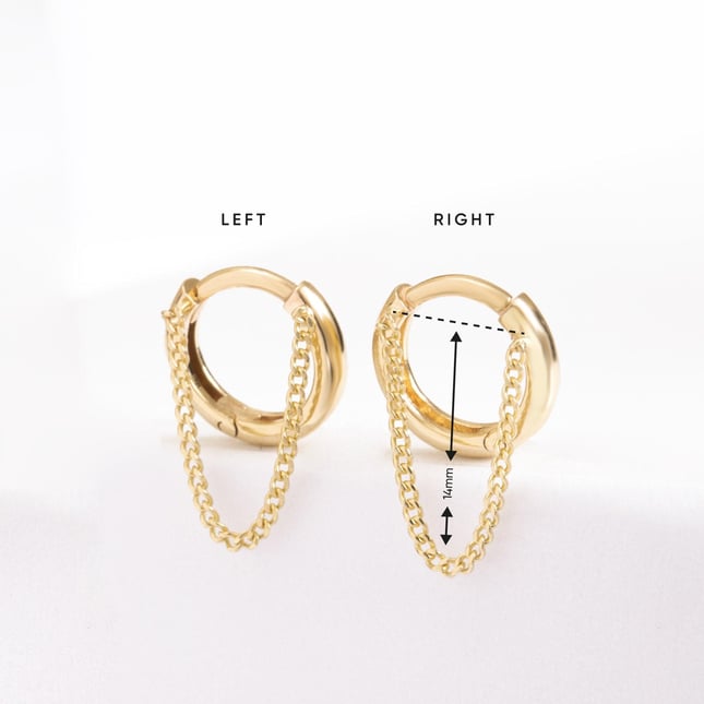 Curb Chain Dangle Hoop Huggie Solid Gold Earring