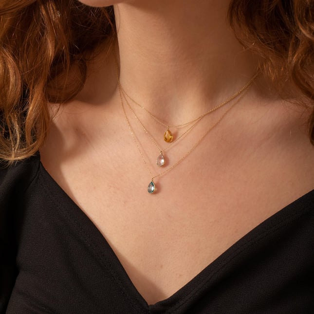 Large Teardrop Birthstone Solid Gold Necklace