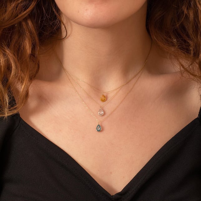Large Teardrop Birthstone Solid Gold Necklace