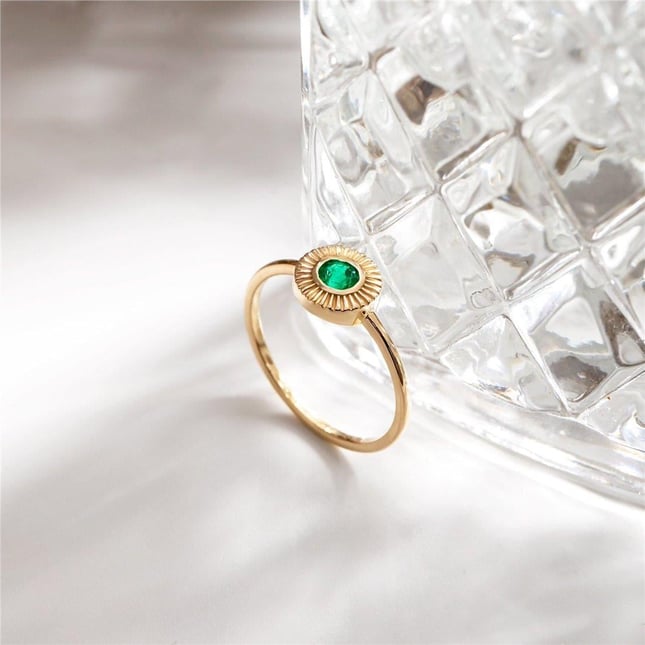 Emerald Solitaire Solid Gold Ring