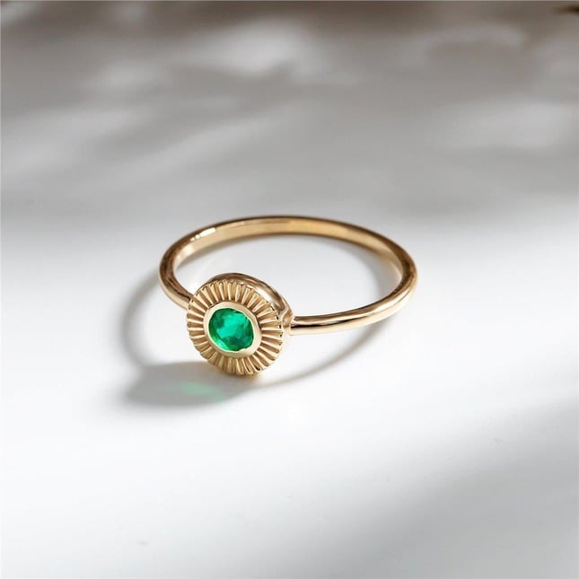 Emerald Solitaire Solid Gold Ring