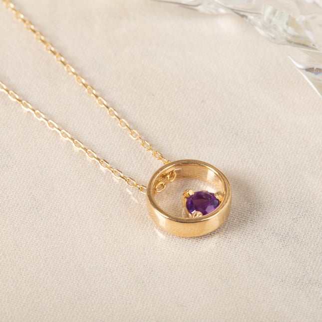 Solid Gold Amethyst Love Necklace