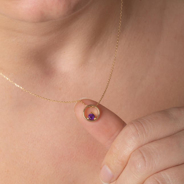Solid Gold Amethyst Love Necklace
