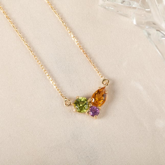 Ametist Peridot Sitrin Renk Şöleni Altın Kolye