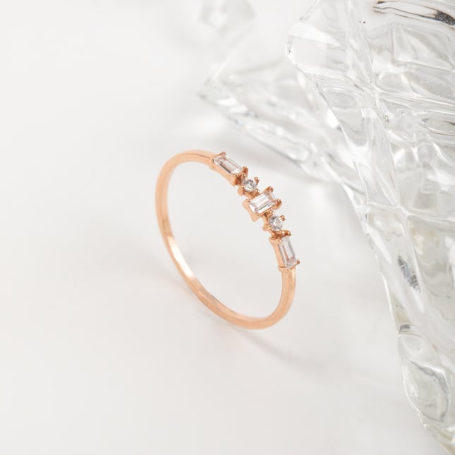 Baguette Cut Solid Gold Ring