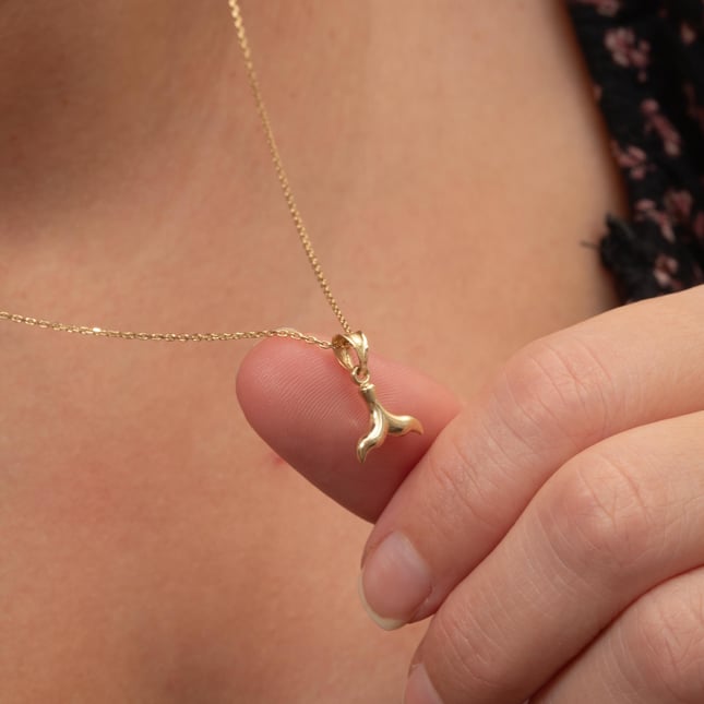 Whale Tail Solid Gold Necklace