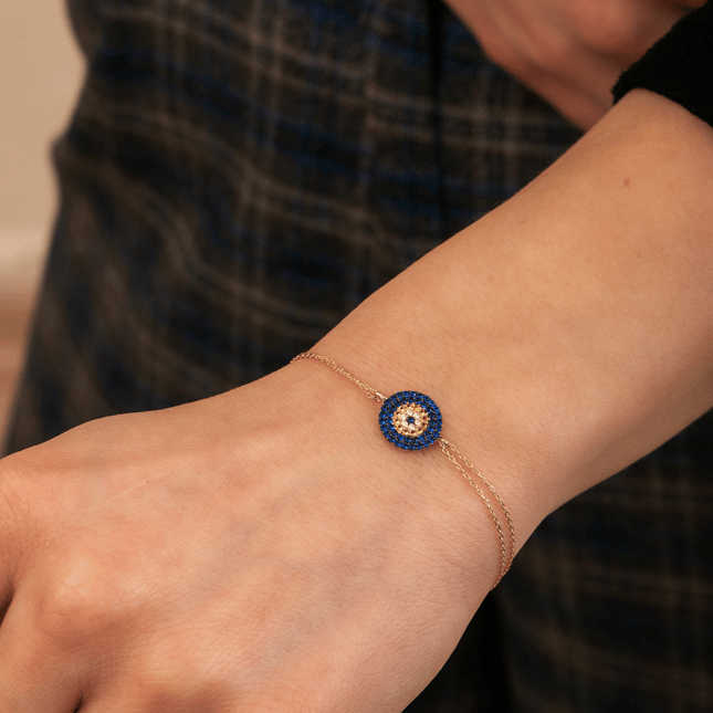 Evil Eye Halo Solid Gold Bracelet