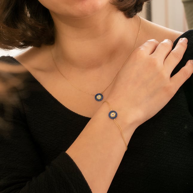 Evil Eye Halo Solid Gold Bracelet
