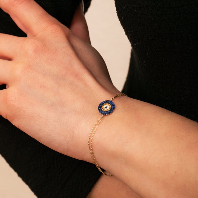 Evil Eye Halo Solid Gold Bracelet