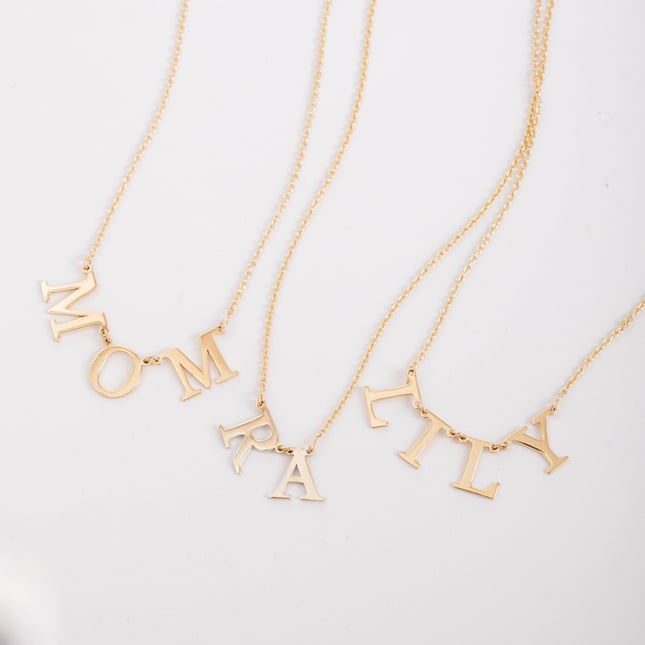 Initial Letter Solid Gold Necklace