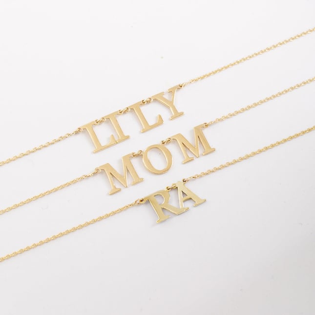 Initial Letter Solid Gold Necklace