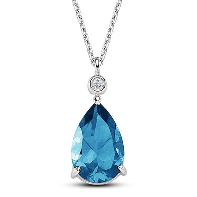 Goldstore-0.02 Ct Pırlanta Swiss Blue Topaz Kolye