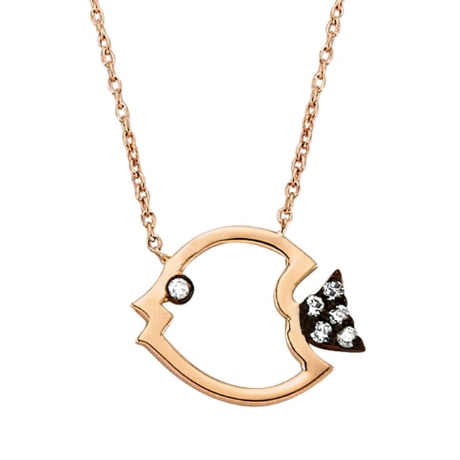 0.03 Ct Diamond Fish Solid Gold Necklace