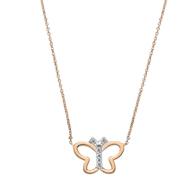 0.03 Ct Diamond Butterfly Solid Gold Necklace