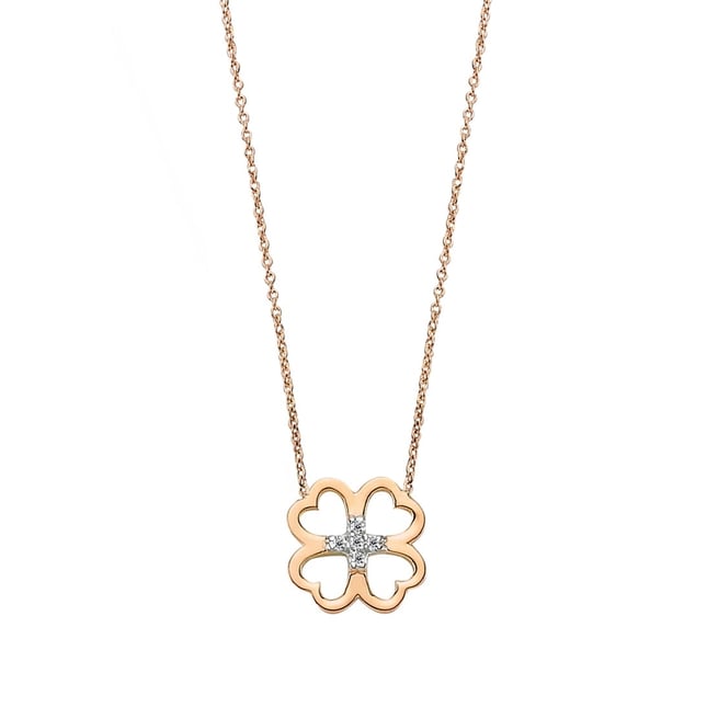 0.03 Ct Diamond Leaf Clover Cluster Solid Gold Necklace