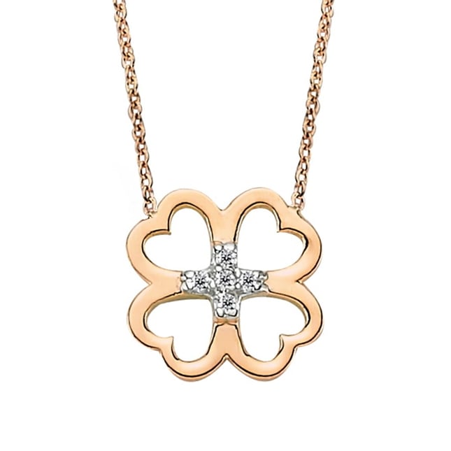 0.03 Ct Diamond Leaf Clover Cluster Solid Gold Necklace