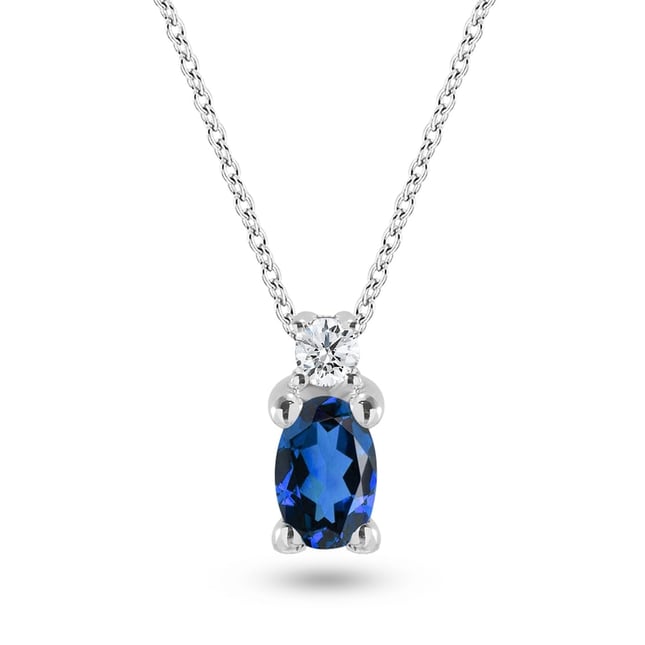 0.04 Ct Diamond Oval Sapphire Solid Gold Necklace