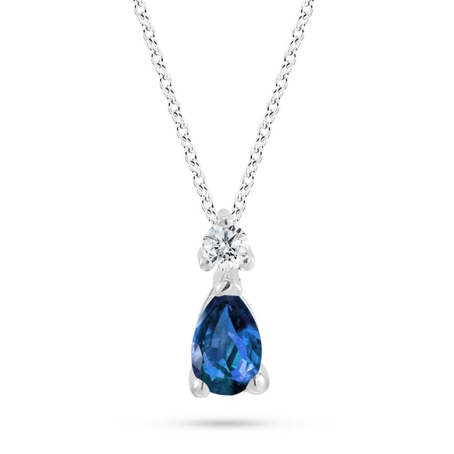 0.04 Ct Diamond Sapphire Solid Gold Necklace