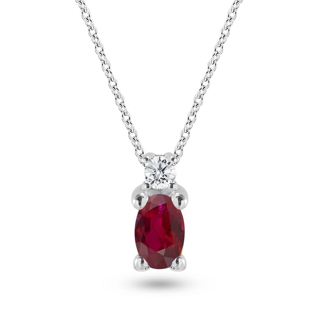 0.04 Ct Diamond Oval Ruby Solid Gold Necklace