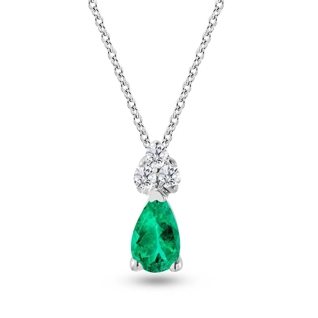 0.04 Ct Diamond Pear Emerald Solid Gold Necklace