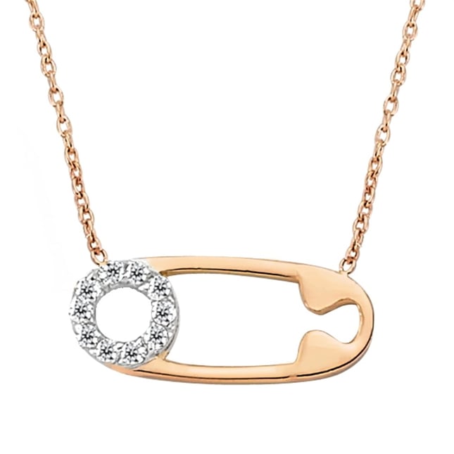 0.05 Ct Diamond Safety Pin Solid Gold Necklace