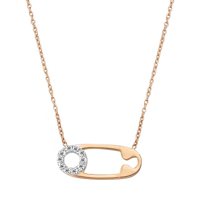 0.05 Ct Diamond Safety Pin Solid Gold Necklace