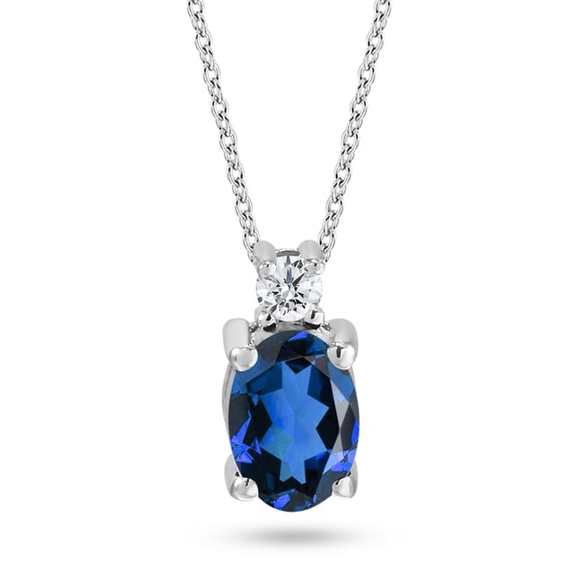 0.05 Ct Diamond Oval Sapphire Solitaire Solid Gold Necklace