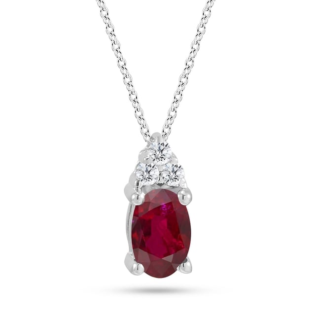 0.05 Ct Diamond Oval Ruby Solid Gold Necklace