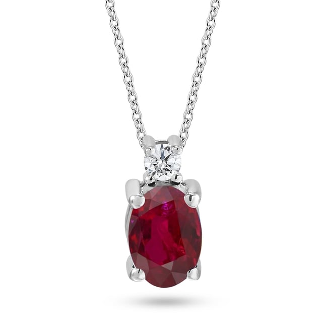 0.05 Ct Diamond Oval Ruby Solid Gold Necklace