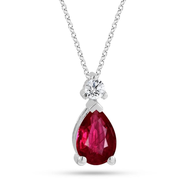 0.05 Ct Diamond Pear Ruby Solid Gold Necklace