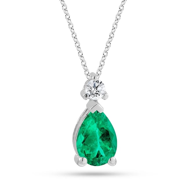 0.05 Ct Diamond Pear Emerald Solid Gold Necklace
