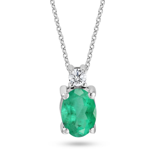 0.05 Ct Diamond Oval Emerald Solid Gold Necklace
