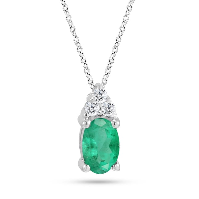 0.05 Ct Diamond Oval Emerald Solid Gold Necklace