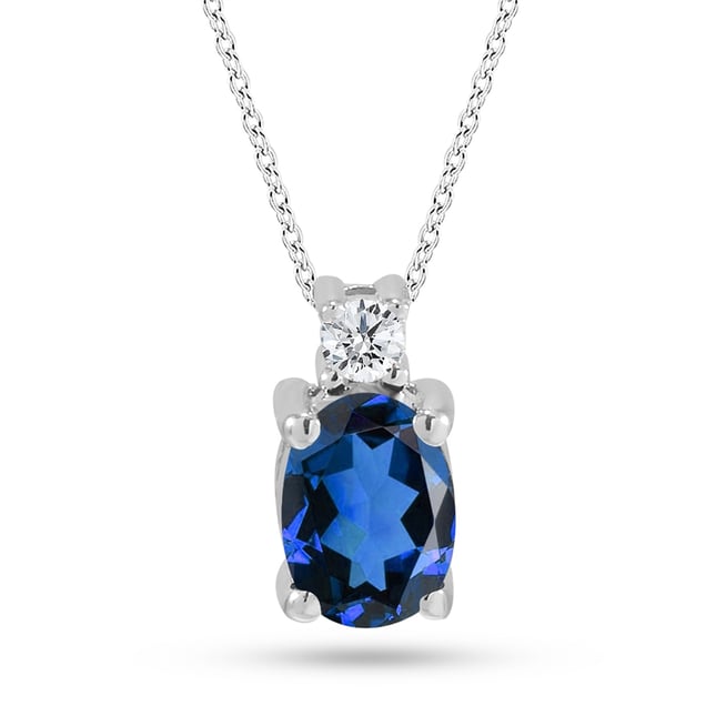 0.06 Ct Diamond Oval Sapphire Solitaire Solid Gold Necklace