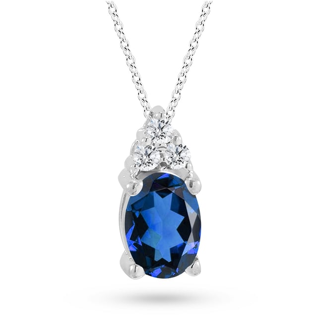 0.06 Ct Diamond Oval Sapphire Solid Gold Necklace
