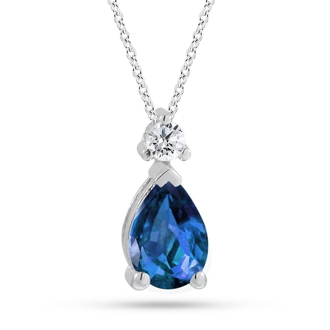 0.06 Ct Diamond Sapphire Solid Gold Necklace