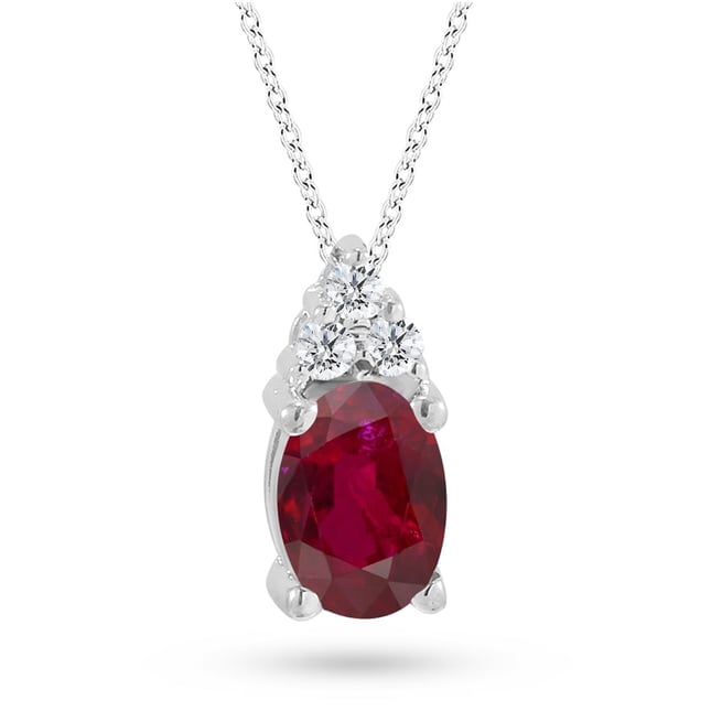 0.06 Ct Diamond Oval Ruby Solid Gold Necklace